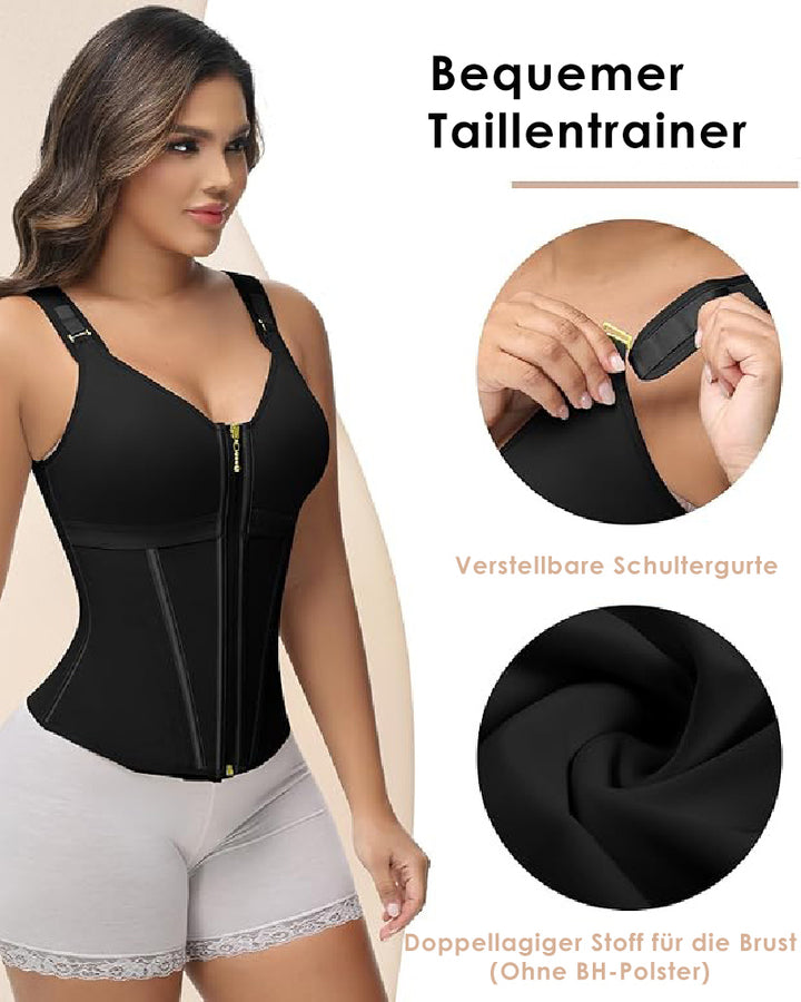 Shapshe® Damen Stäbchen Latex Reißverschluss Korsett Bauchkontrolle Body Shaper Weste Mit BH