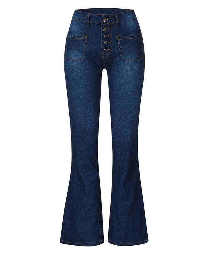 Einreihige Skinny-Jeans mit Mehreren Knöpfen aus Gewaschenem Stretch mit Hohem Bund