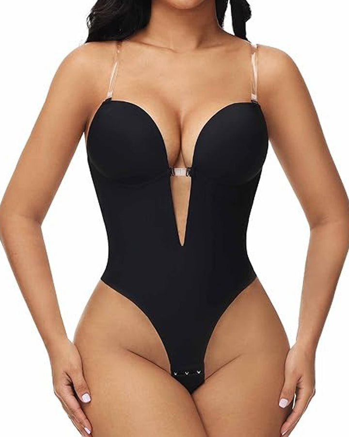 Shapshe® Plunge Rückenfreier Bodysuit Nahtloser Integrierter BH Tanga Shapewear
