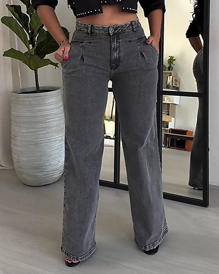 Shapshe® Baggy-Jeans mit Hoher Taille und Weitem Bein für Damen