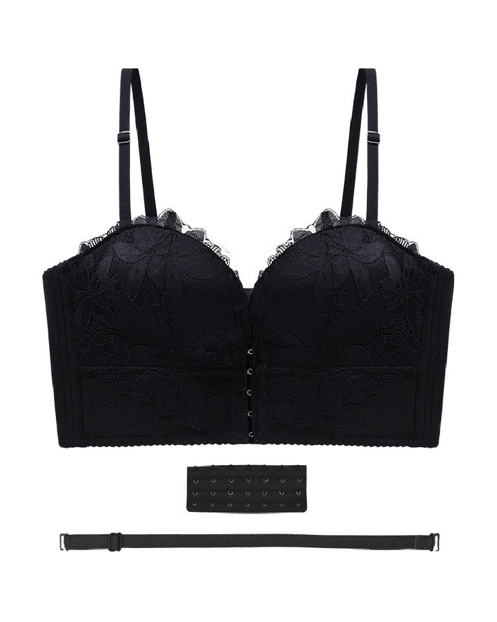 Verschluss Vorn Und Hinten Trägerloser Push-up Rutschfester Spitzen BH Mit 7 Reihen Haken