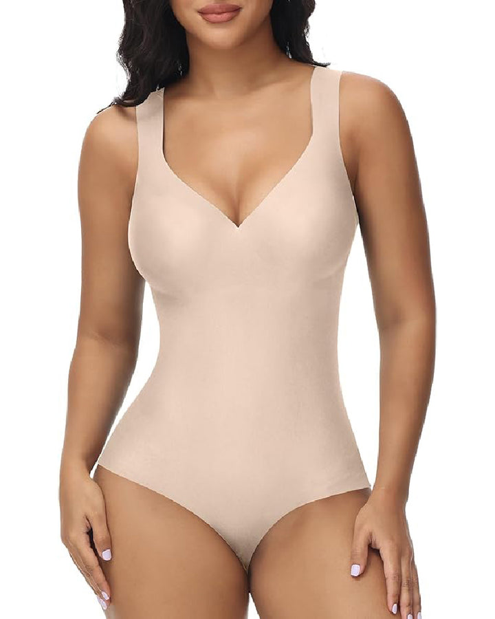 Shapshe® Damen Bauchweg Nahtloser Sommer Eisseide Bodysuit Kompressions V-Ausschnitt Body Shaper