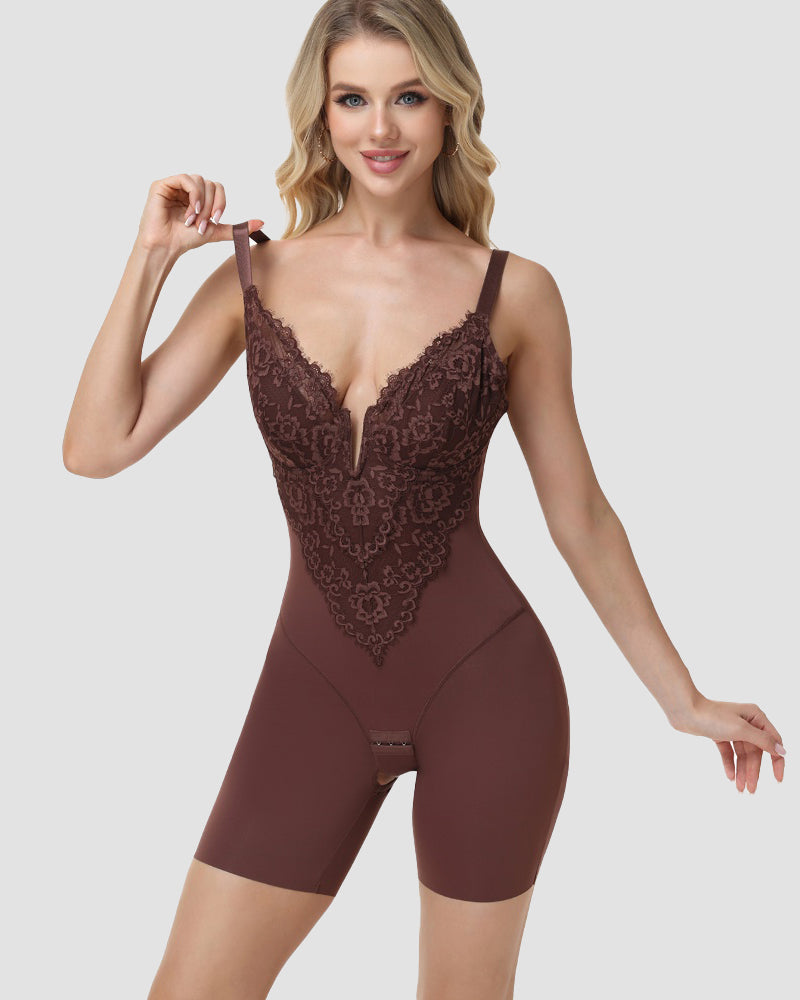 Shapshe® Lace Plunge Backless Butt Lifter Bodysuit Shapewear