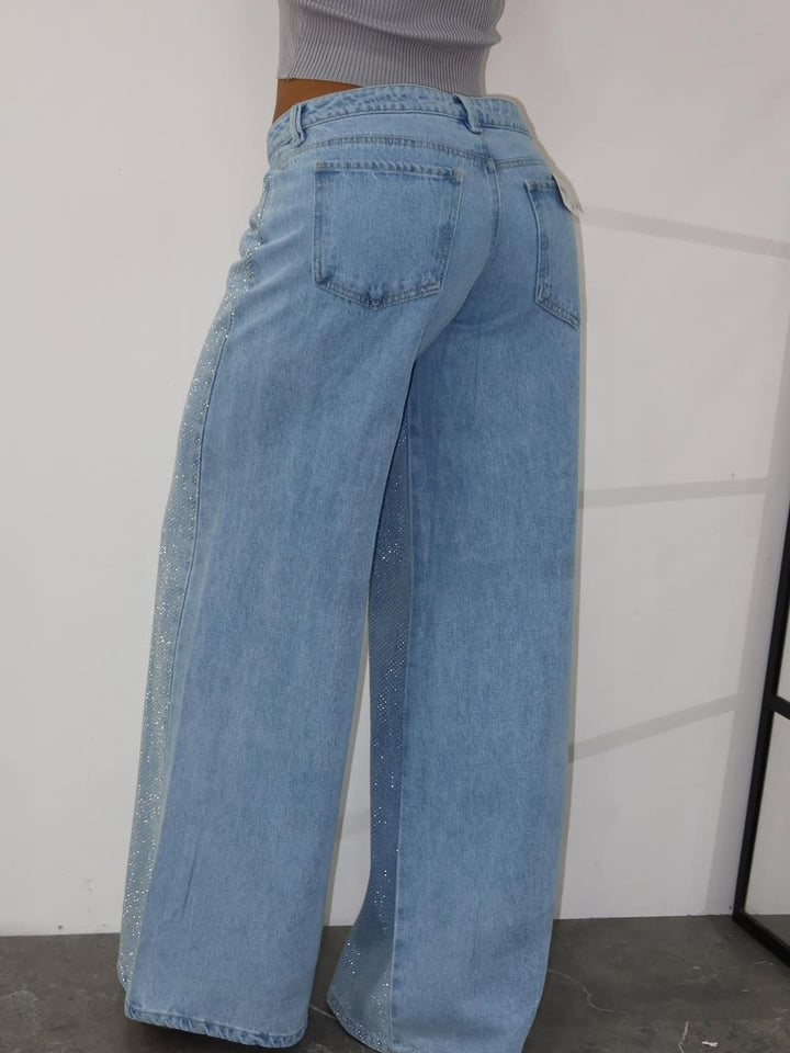 Shapshe® Damenmode Vielseitige Wide Leg Jeans mit Strass