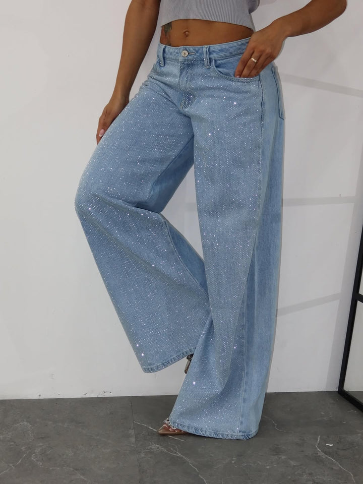 Shapshe® Damenmode Vielseitige Wide Leg Jeans mit Strass