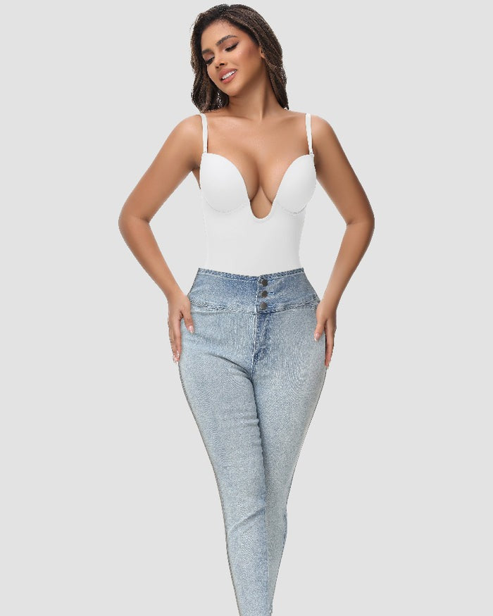 Shapshe® Damen U-Plunge Trägerlos Bodysuit Bauchkontrolle Integriertem BH Shapewear