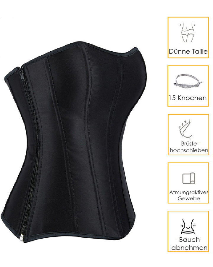 Shapshe® Damen Satin Schnürung Stäbchen Korsett Überbrust Seitlichem Reißverschluss Taillentrainer
