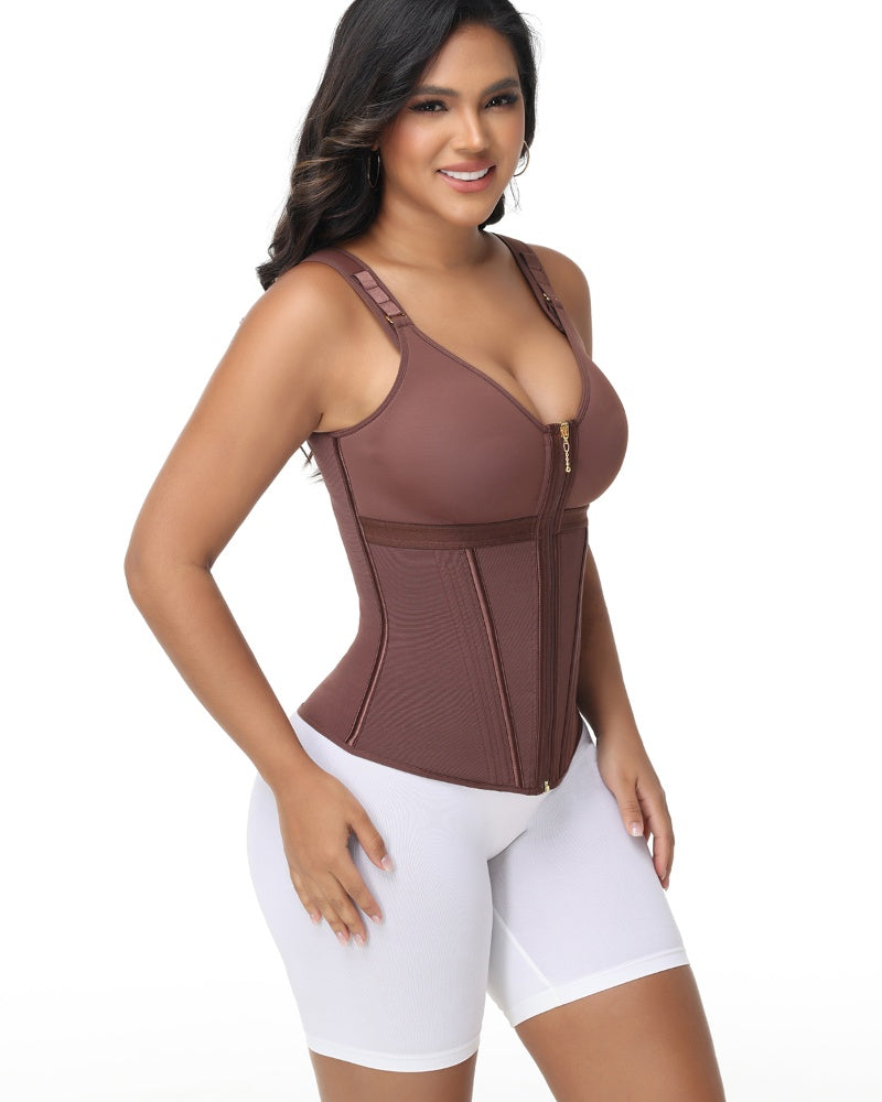 Shapshe® Damen Stäbchen Latex Reißverschluss Korsett Bauchkontrolle Body Shaper Weste Mit BH