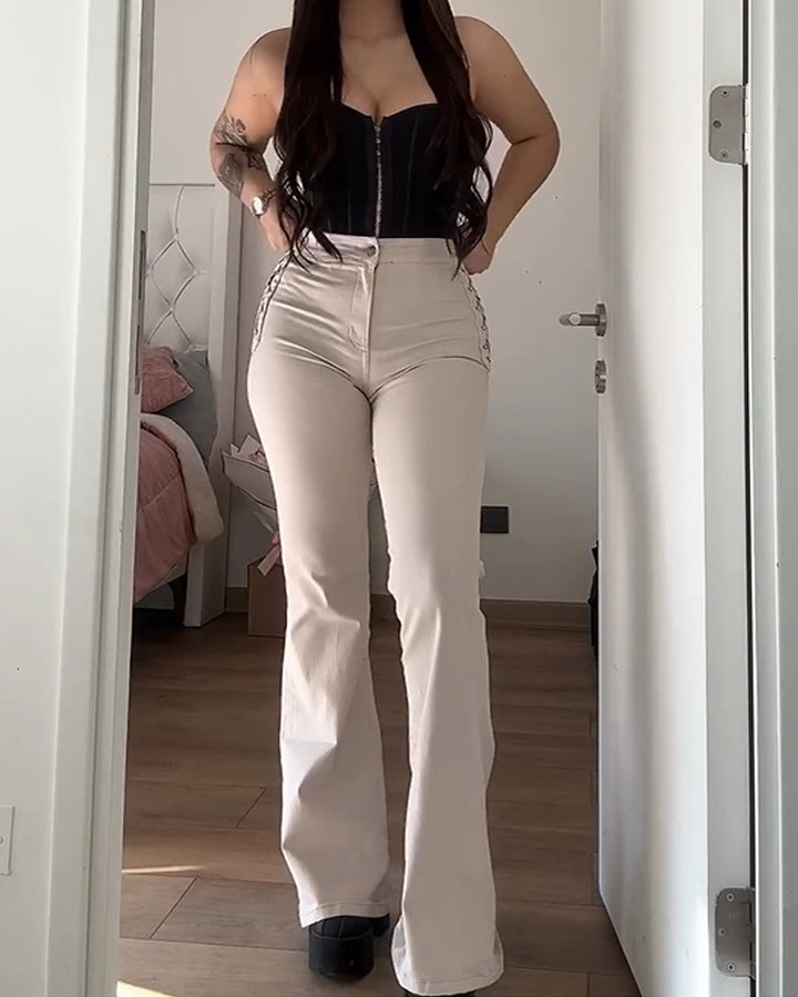 Shapshe® Schlagjeans mit Hoher Taille und Seitlicher Schnürung für Damen