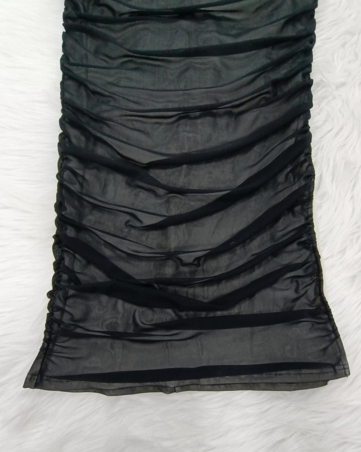 Sexy Rückenfreies überkreuztes Figurbetontes Netz Patchwork Kleid mit Schnürung