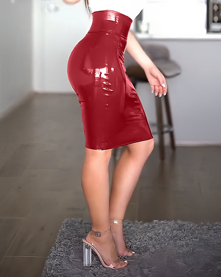 Shapshe® Sexy Lederrock mit Hoher Taille und Reißverschluss für kurvige Frauen