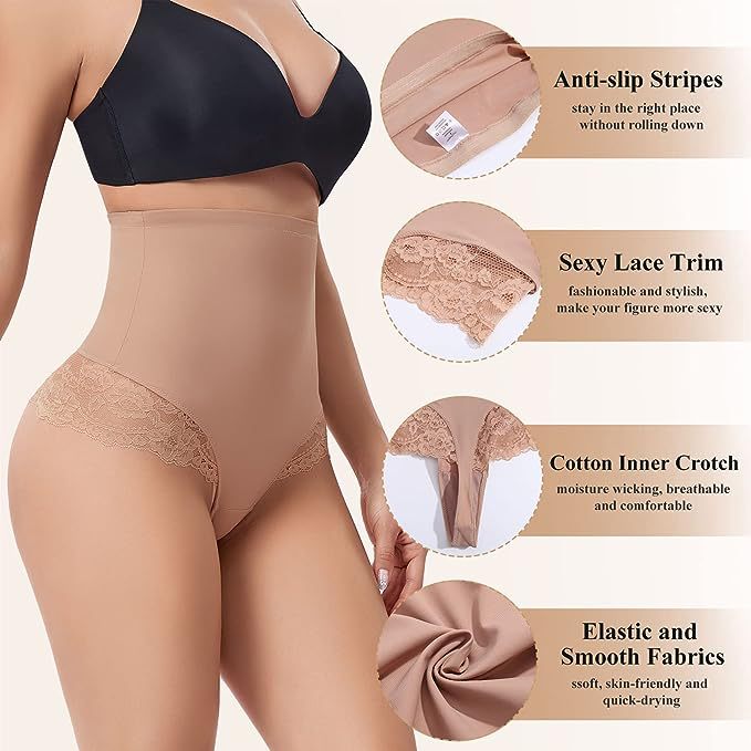 Nahtlose Spitze Bauchkontrolle Shapewear Höschen Hohe Taille Kompressions Tanga Unterwäsche