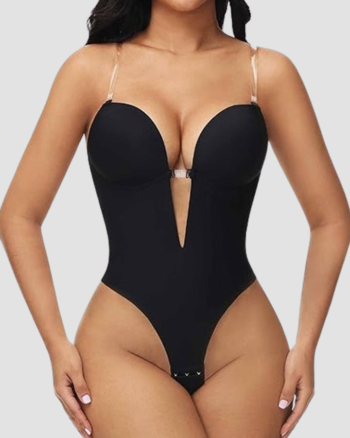 Shapshe® Plunge Rückenfreier Bodysuit Nahtloser Integrierter BH Tanga Shapewear
