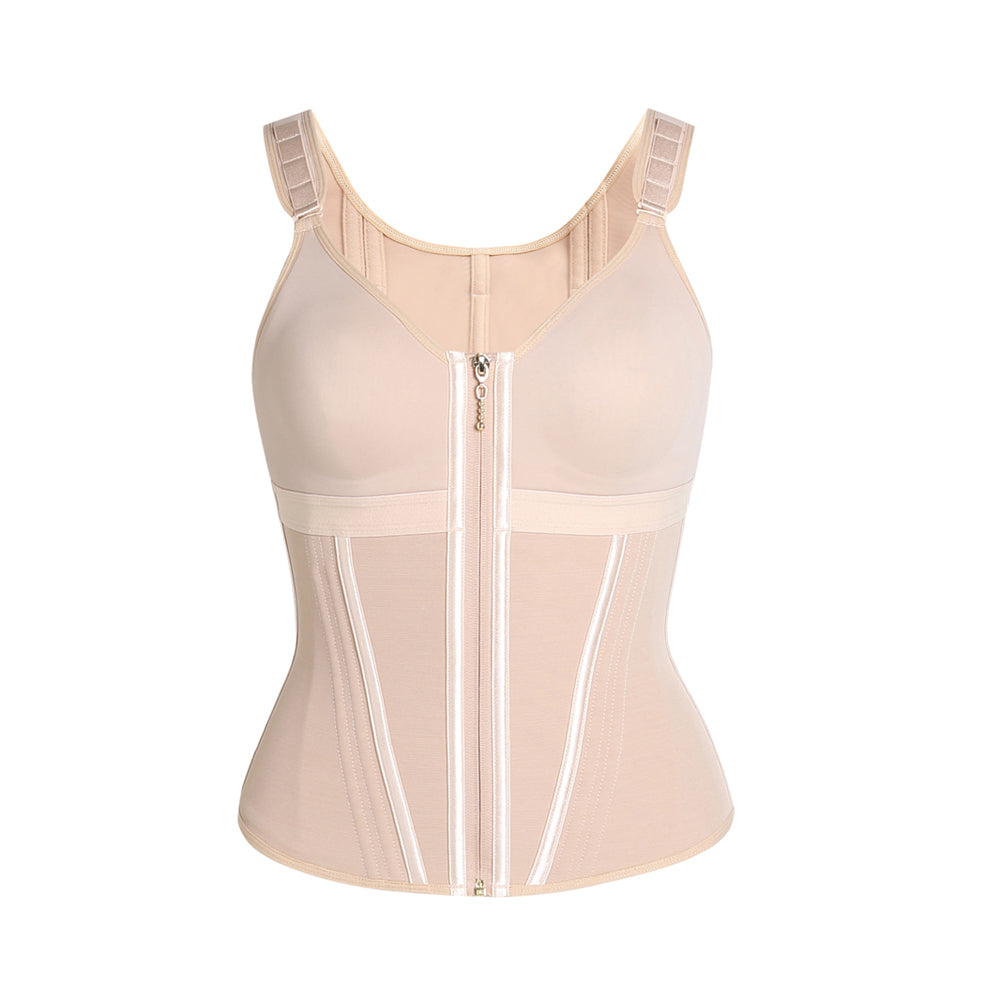 Shapshe® Damen Stäbchen Latex Reißverschluss Korsett Bauchkontrolle Body Shaper Weste Mit BH