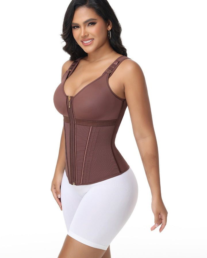 Shapshe® Damen Stäbchen Latex Reißverschluss Korsett Bauchkontrolle Body Shaper Weste Mit BH