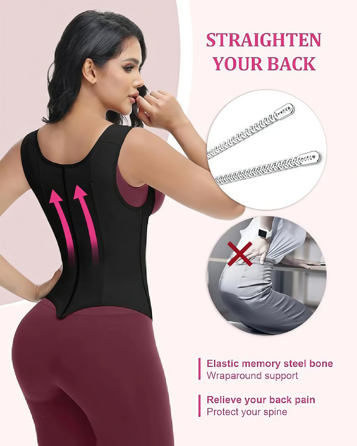 Shapshe® Gilet d'entraînement à la taille avec os en acier pour buste ouvert et contrôle du ventre