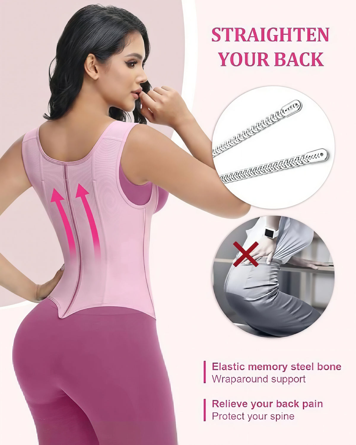 Shapshe® Gilet d'entraînement à la taille avec os en acier pour buste ouvert et contrôle du ventre