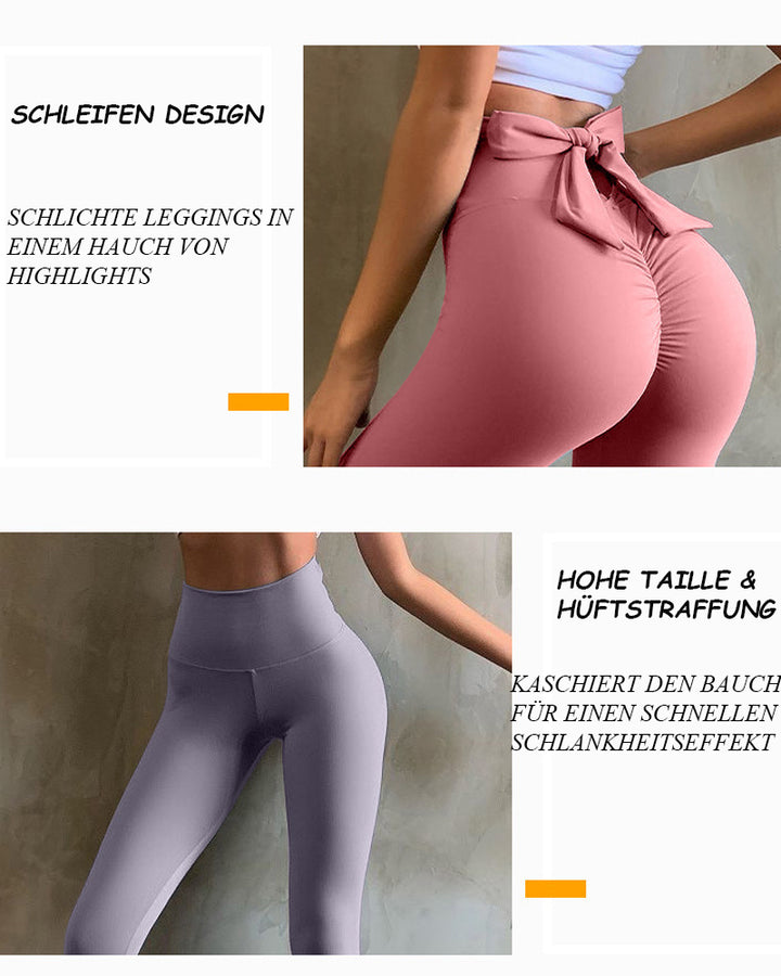 Po-Lifting Leggings Hinten Schleife solide Farbe dehnbar Fitness Yoga Hosen