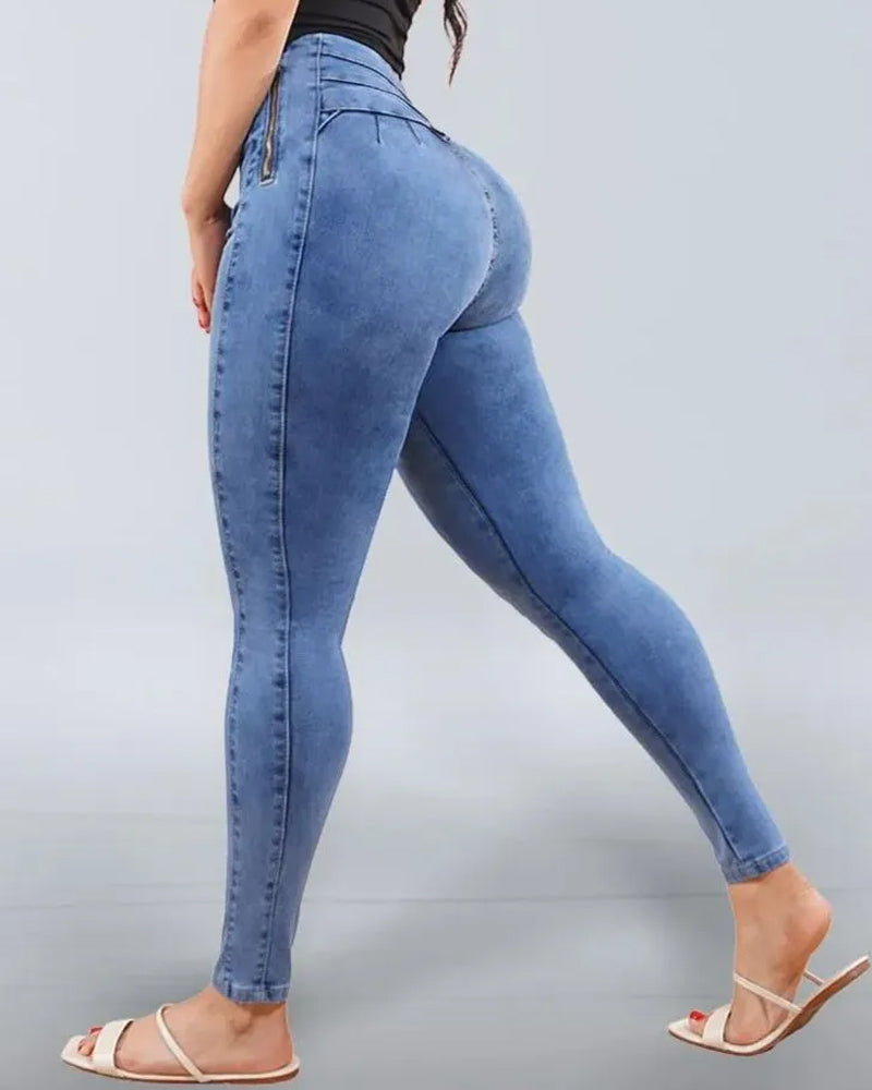Shapshe® Damen Hoher Taille Skinny Po-Lift Jeans mit Seitlicher Reißverschluss