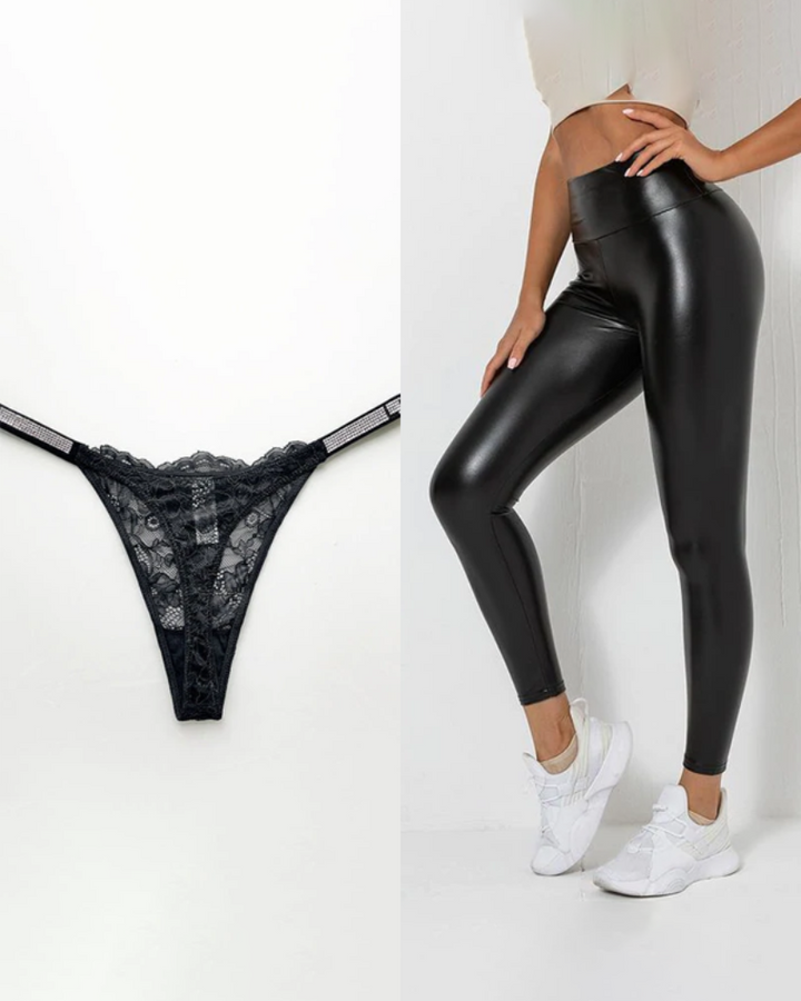 Weibliche Scrunch Bum PU High-Rise Butt Lifter Leggings