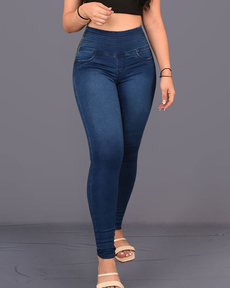 Shapshe® Damen Hoher Taille Skinny Po-Lift Jeans mit Seitlicher Reißverschluss