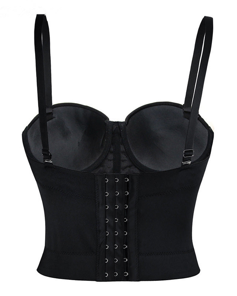 Damen Träger PU Leder Push-Up Korsett BH Bustier Crop Top