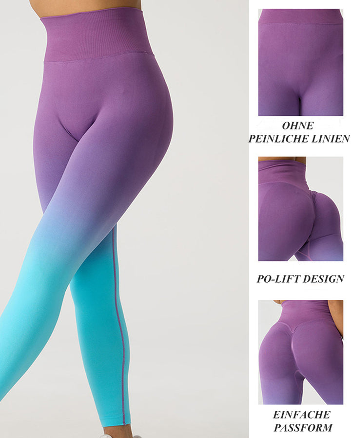 Hoch Taille Hüftheben Farbverlauf Pfirsich-Hintern Schnell Trocknende Yogahose