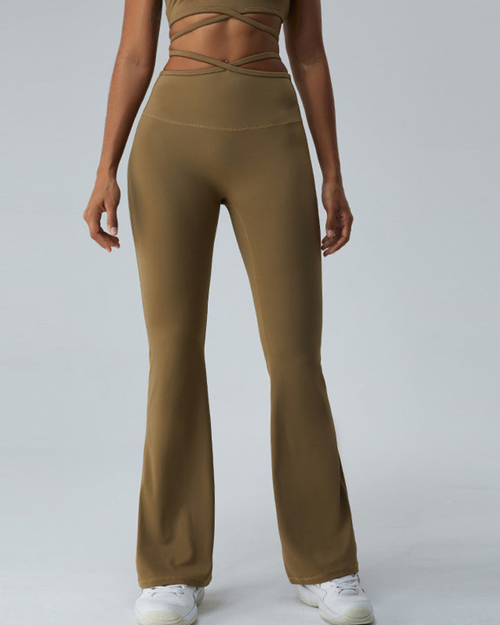 Damen Dünnem Band Überkreuzten Po-Lift Bauchkontrolle Yoga Bootcut Hosen