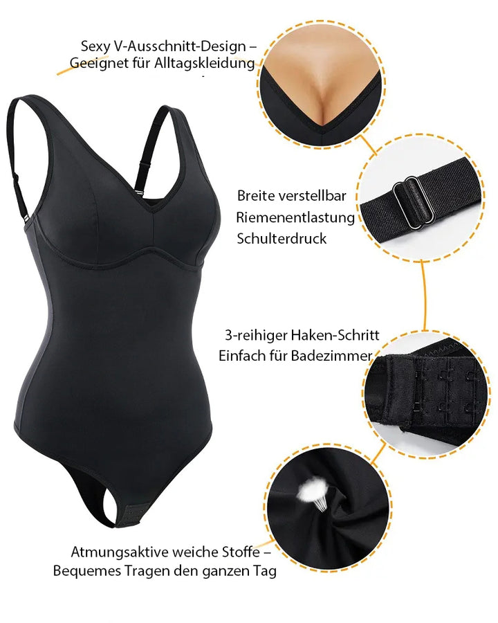 Bauchweg Schlank Body Shaper Tiefem V-Ausschnitt Thong Bodysuits