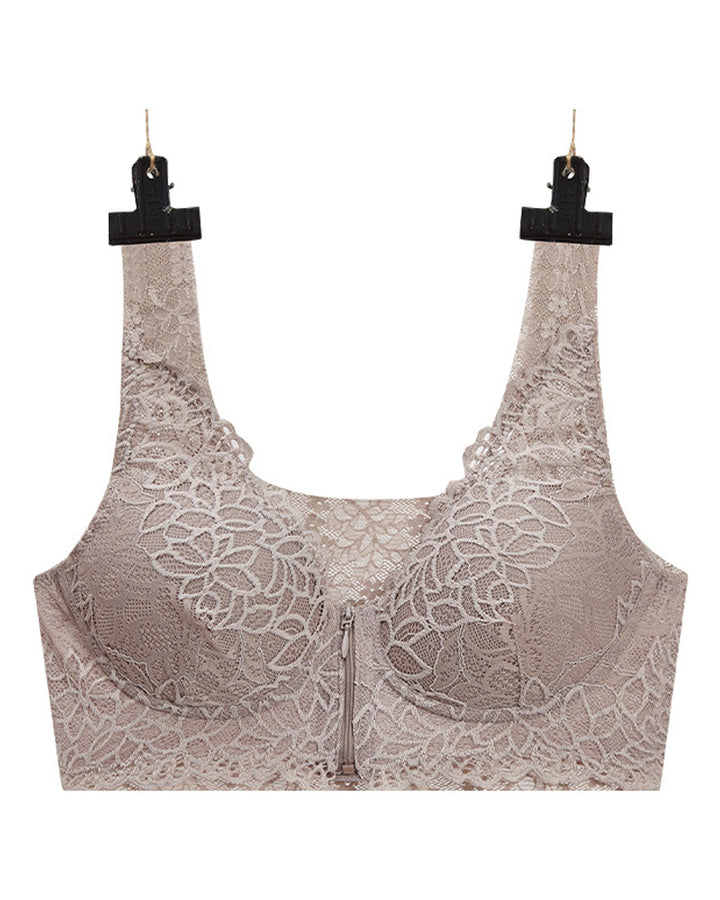 Stretch Reißverschluss Vorne Atmungsaktiver Sexy Spitze Weicher Ohne Bügel Push Up BH