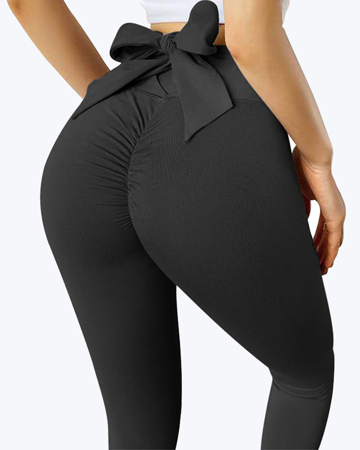 Po-Lifting Leggings Hinten Schleife solide Farbe dehnbar Fitness Yoga Hosen