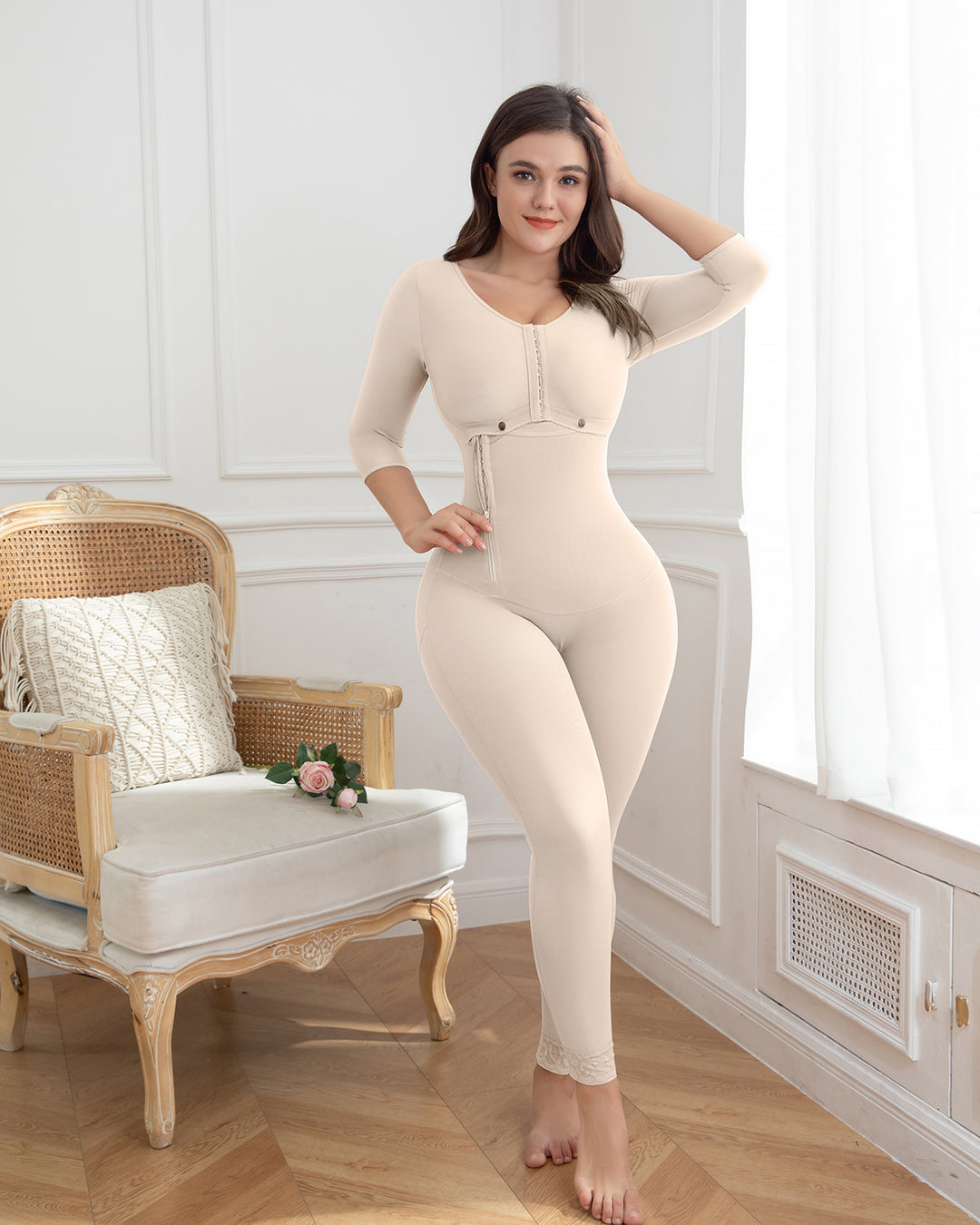 Shapshe® Beige lange Ärmel volle Büste abnehmen feste volle Körper Shaper Shapewear