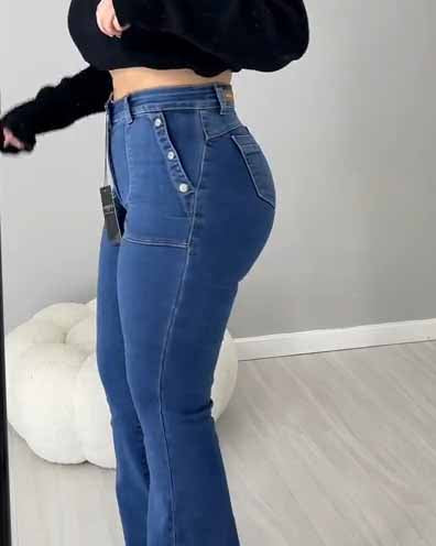 Shapshe® Damen Hoher Taille Skinny Flare Jeans mit großen Taschen