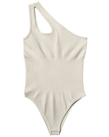 Schmal Einschultriges Cut Out Shapewear Stretch Bauchkontrolle Bodysuit