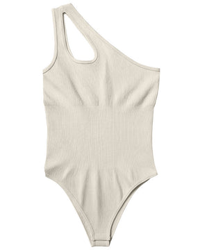 Schmal Einschultriges Cut Out Shapewear Stretch Bauchkontrolle Bodysuit