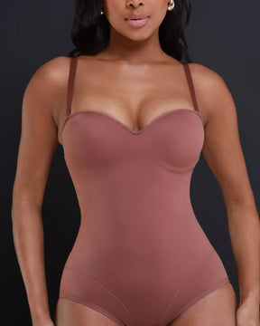 Damen Glatte Bauchkontrolle Körbchen-Brust Tanga Shapewear Bodysuit