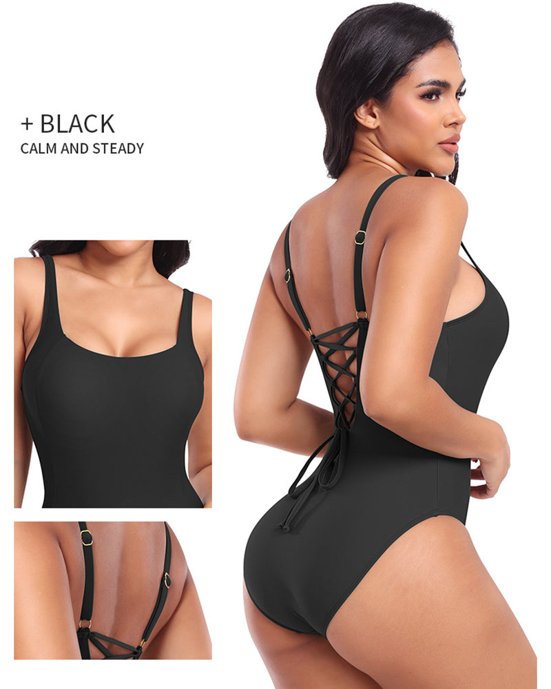 Shapshe® Sexy Einteiliger Badeanzug mit Schnürung auf der Rückseite und Formendem Badeanzug