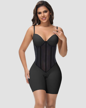 Damen Bauchweg Korsett Shapewear Stäbchen Mesh Niedriger Rücken U Design Bodysuit (Vorverkauf)