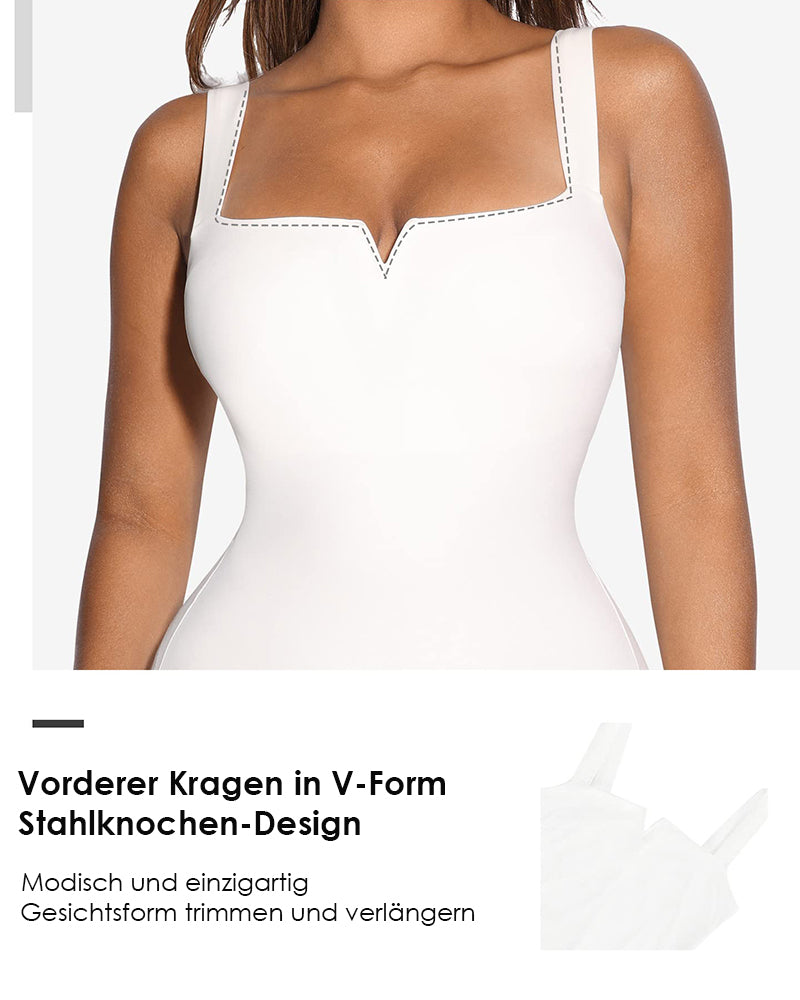 Quadratischem Ausschnitt Einteiliger Bodysuit Ärmellos Bauchkontrolle Shapewear