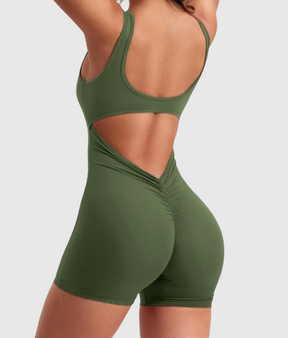 Sexy rückenfreier One Shoulder Bodysuit ohne Ärmel mit Dreiviertel-Hosen