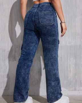 Retro Hot Girl Street Style Lockere Gerade Cargo Jeans mit Print