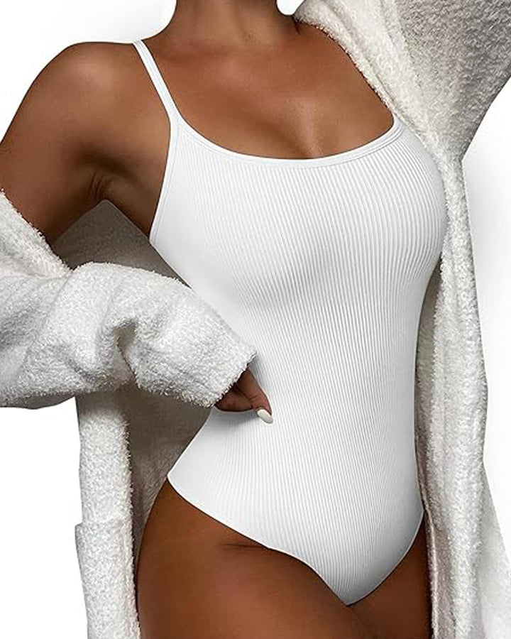 Sexy Gerippter Ärmelloser Einfarbige Spaghettiträgern Bodysuit Shapwear Für Damen