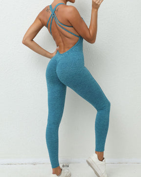 Sexy Einteiler Sport Mehrfarbig Overall Kreuzrücken Leggings Jumpsuit