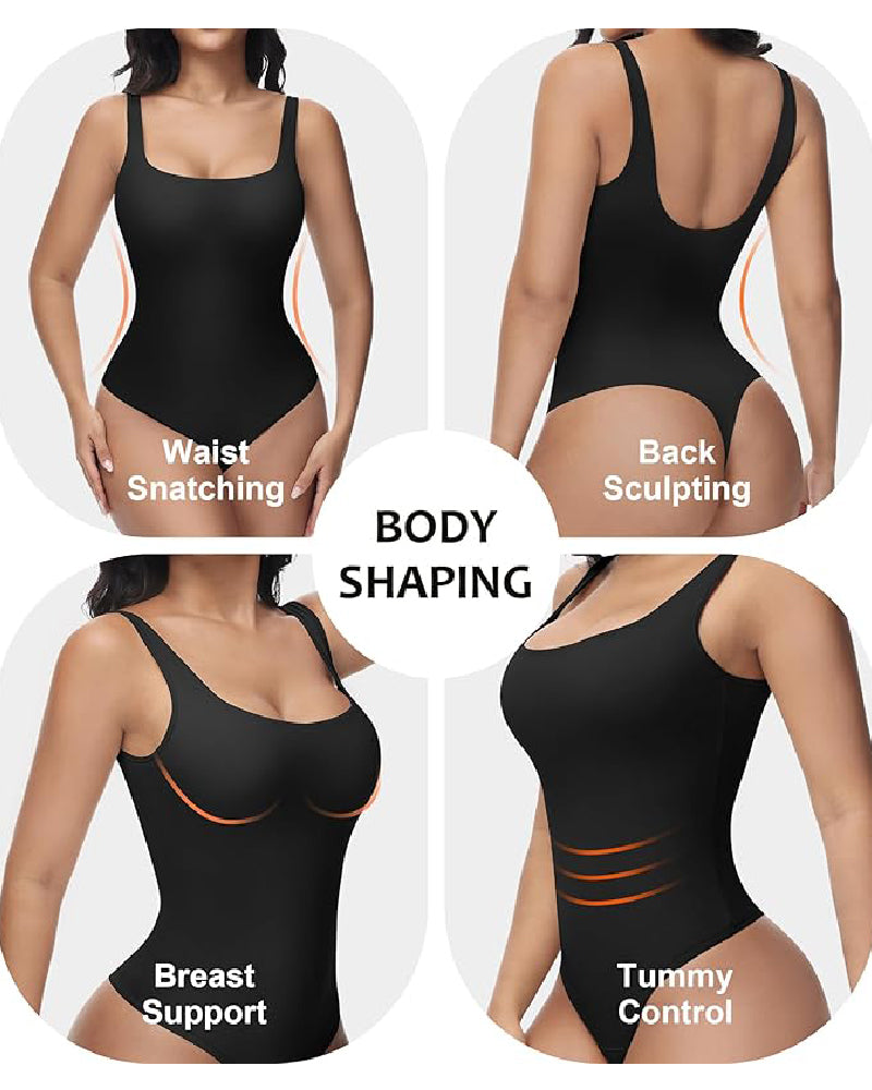 Nahtlose Bauchweg Tanga Shapewear Rückenfrei Quadratischer Ausschnitt Body Shaper