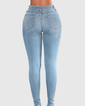 Hüfthebende Jeans mit Hohem Bund und Zerrissenem Stretch-Bein