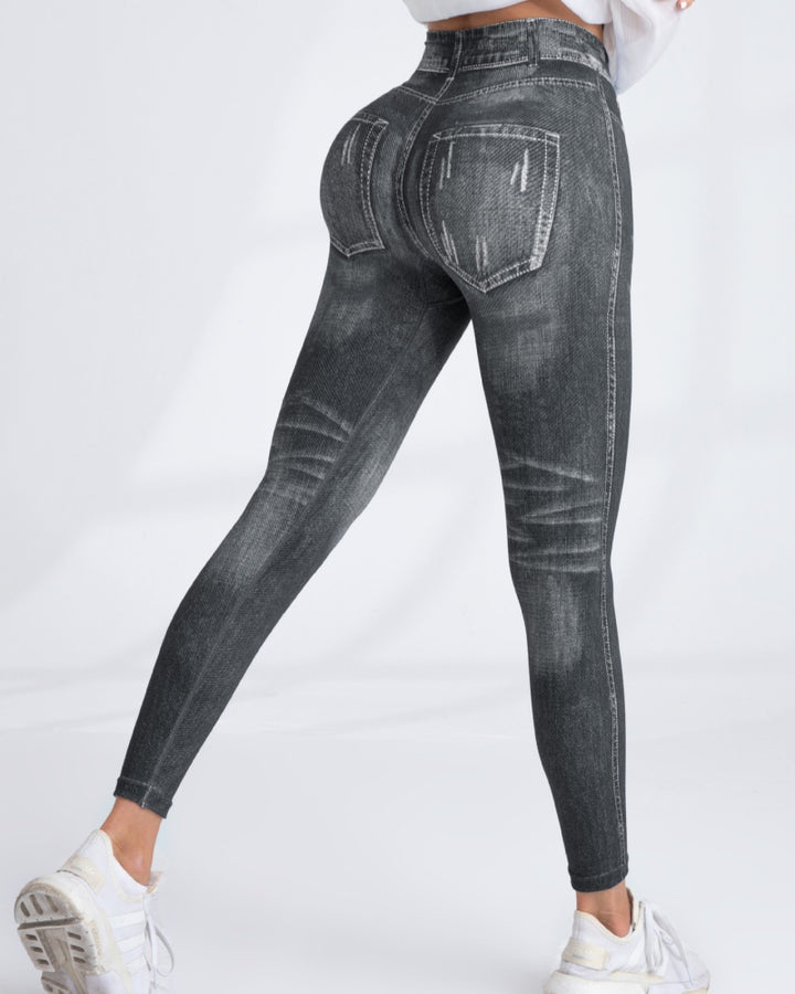 Nahtlose Gedruckt Imitation Denim Yoga Hosen frauen Quick Dry Hohe Elastische