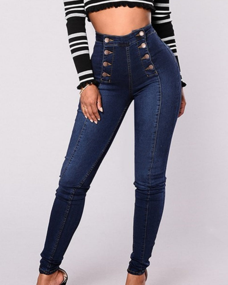 Trendy Zweireihige Mehrknopf Slim-Fit Stretch Jeans