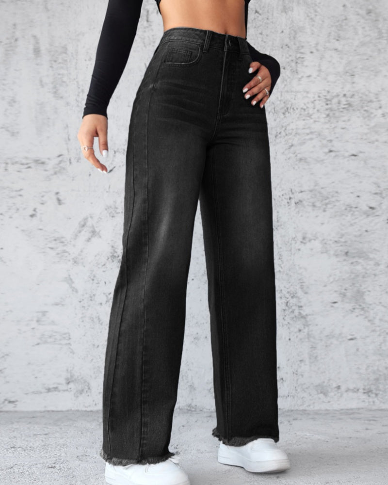 Elegante Jeans mit Geradem Bein und Weitem Bein Ohne Stretch