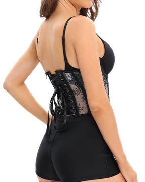 Damen Sexy Spitzen Korsett Oberteil Dessous Vintage Schnürung Knochen Bustier