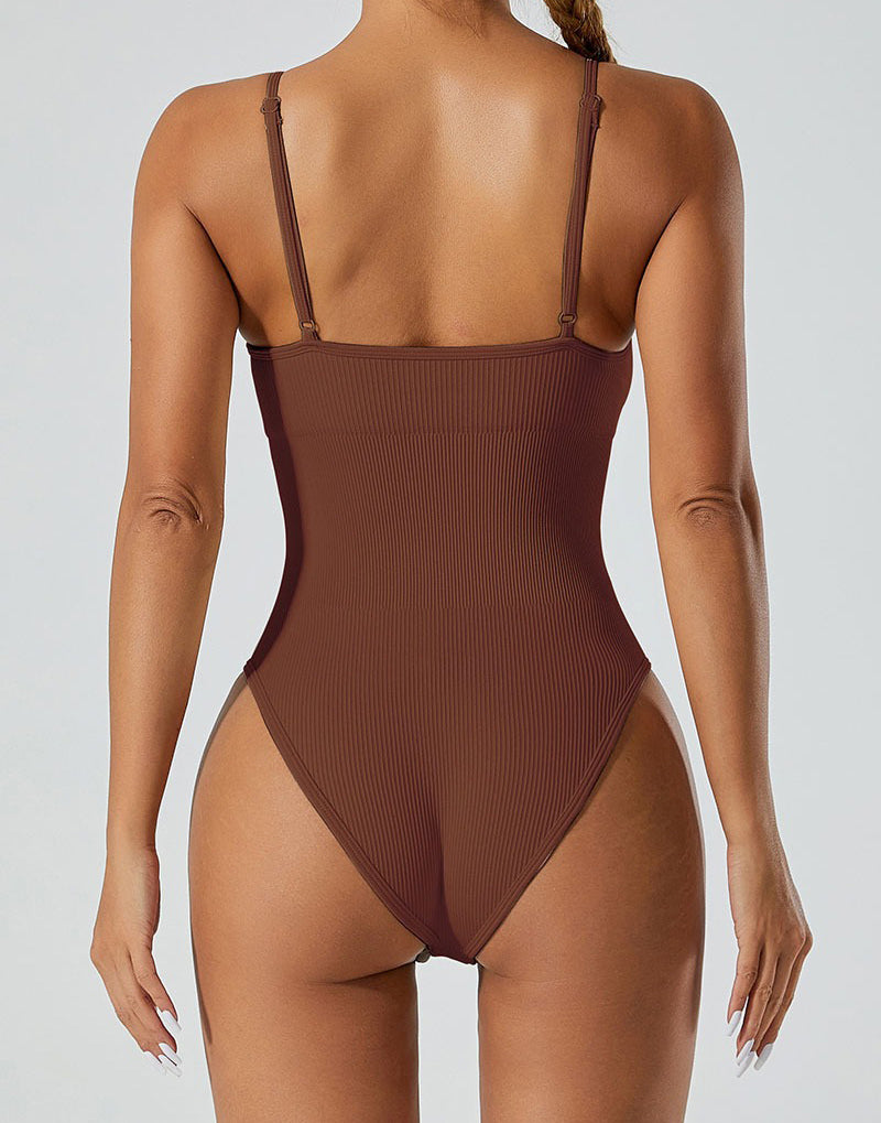 Sexy Gerippter Ärmelloser Einfarbige Spaghettiträgern Bodysuit Shapwear Für Damen